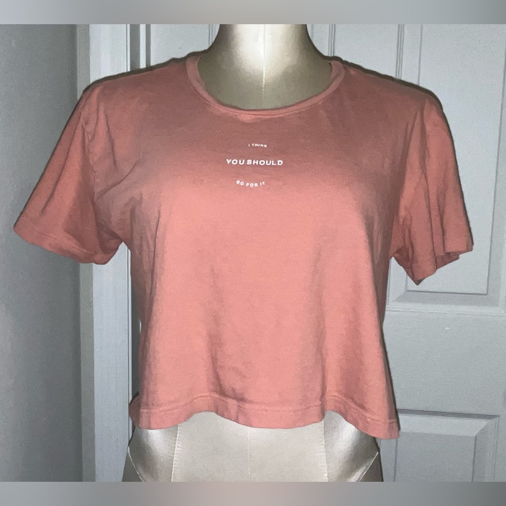 peach crop top with motivational quote saying You should go for it